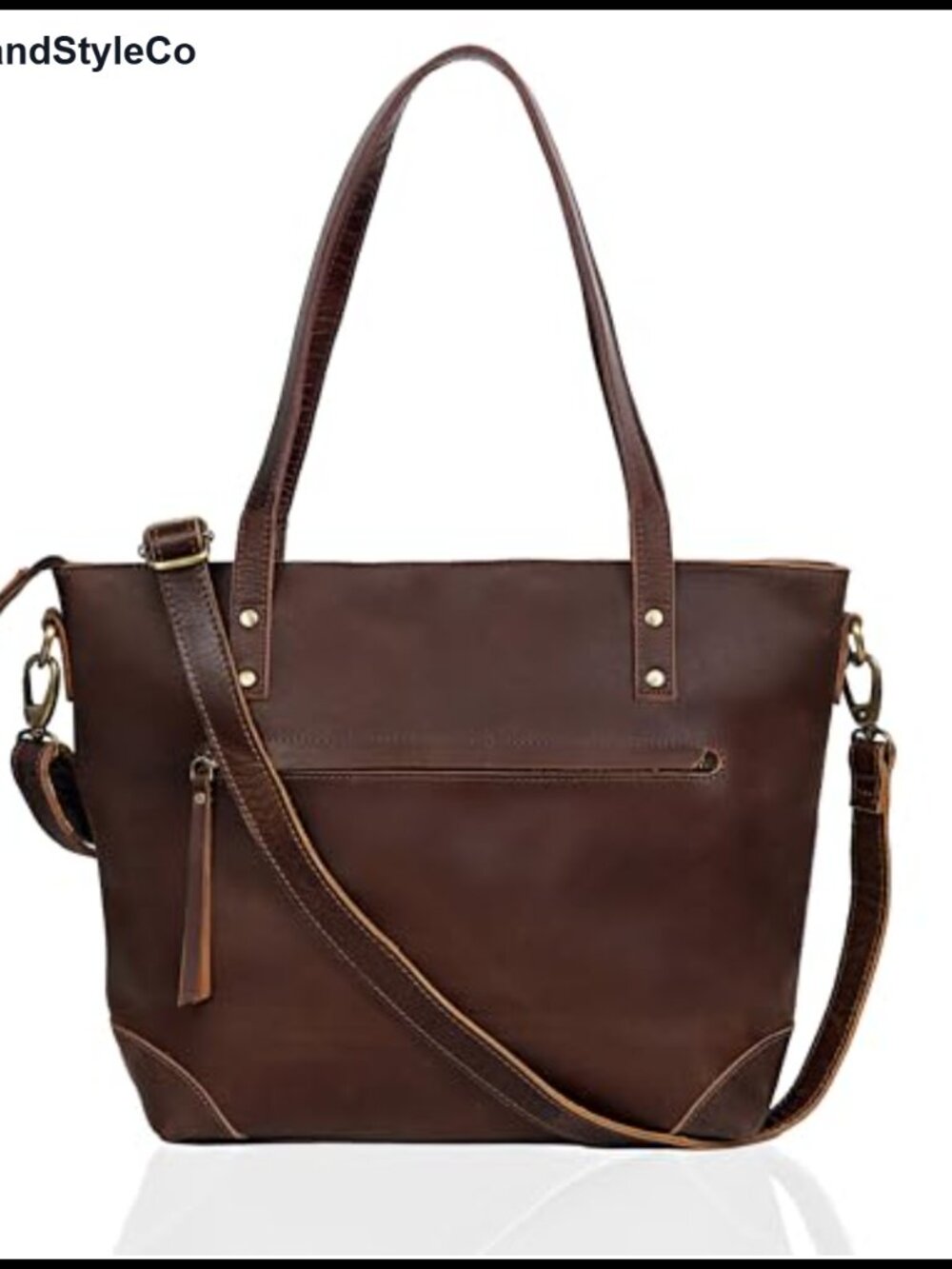 Genuine Leather Tote Bag Large Shoulder Handbag with Laptop Compartment